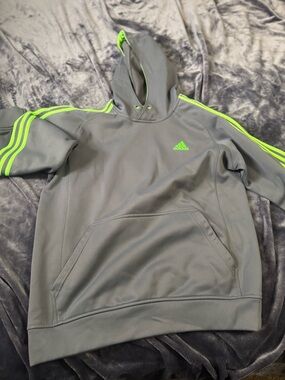 adidas Grey Pullover Hoodie with Neon Green Trim